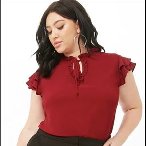 Forever 21 Plus Size Tie-Neck Ruffle Top 2X
